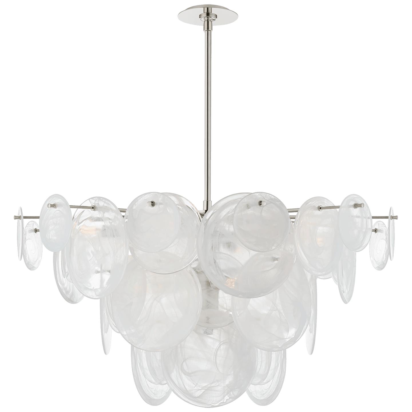 Loire Large Chandelier Polished Nickel White Strie Glass